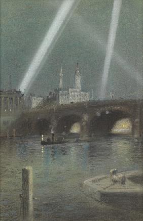 War Searchlights over London Bridge 1917