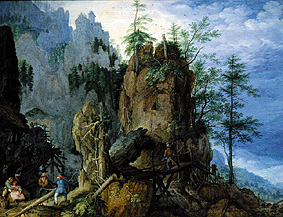 Gebirgslandschaft mit Holzfällern von Roelant Jakobsz Savery