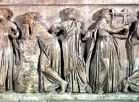 Sarcophagus of the Muses, detail depicting Calliope, Polyhymnia and Terpsichore c.160 AD