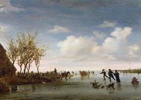 Dutch landscape with Skaters