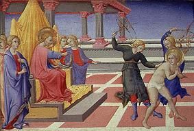 Aus dem Leben des hl. Hieronymus: Der Traum (Die Geisselung) Altar-Predella. von Sano di Pietro