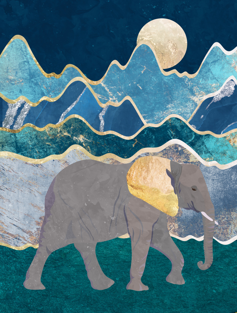 Metallischer Elefant in den mondbeschienenen Bergen von Sarah Manovski