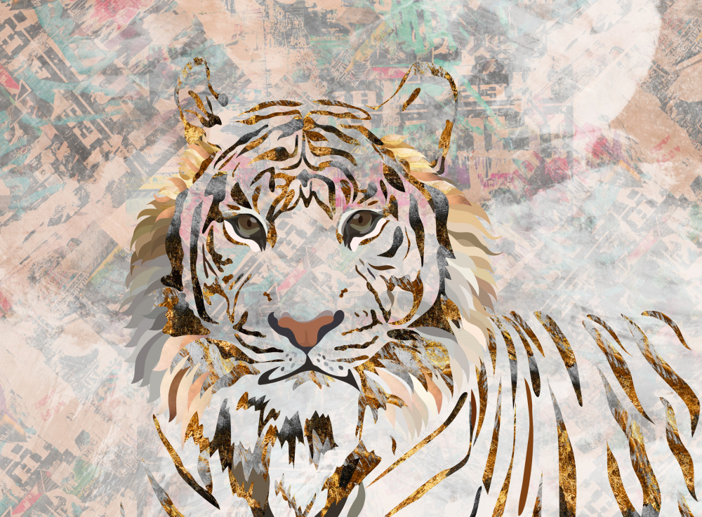 Tiger-Grunge-Gold-Wandbild von Sarah Manovski
