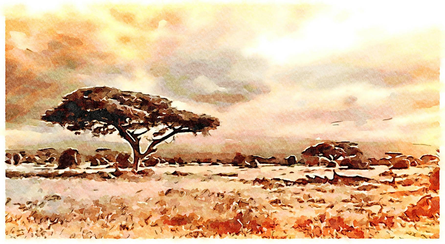 Afrikanische Landschaft als Kunstdruck oder Gemälde.