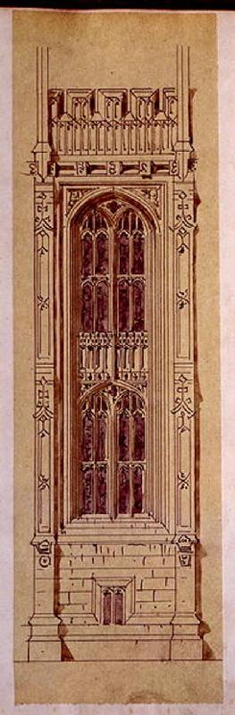 Tower design, from a folder of New Palace of Westminster drawings  & ink wash on