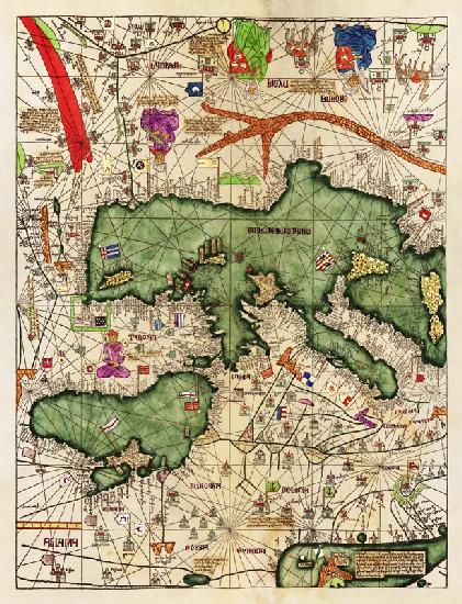 Detail of North Africa and Europe from the Catalan Atlas Abraham Cresques (1325-87) 1375