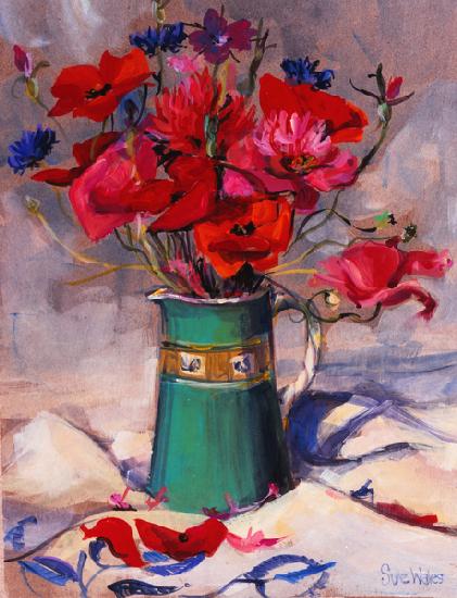 Poppies & cornflowers in green jug 1997