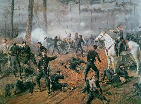 Captain Hickenlooper's battery in the Hornet's Nest at the Battle of Shiloh, April 1862 (colour lith 19th