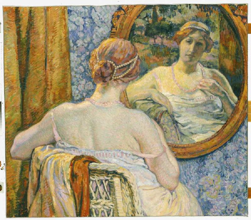 Frau beim Blick in den Spiegel - Theo van Rysselberghe als Kunstdruck oder  Gemälde.