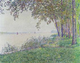 Flußlandschaft mit Segelbooten 1892