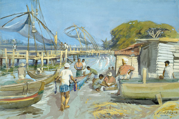 Fishing Nets near Cochin, 1994 (w/c)  von Tim  Scott Bolton