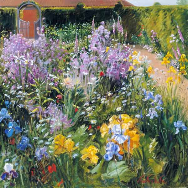 Sweet Rocket, Foxgloves and Irises, 2000 (oil on canvas)  von Timothy  Easton