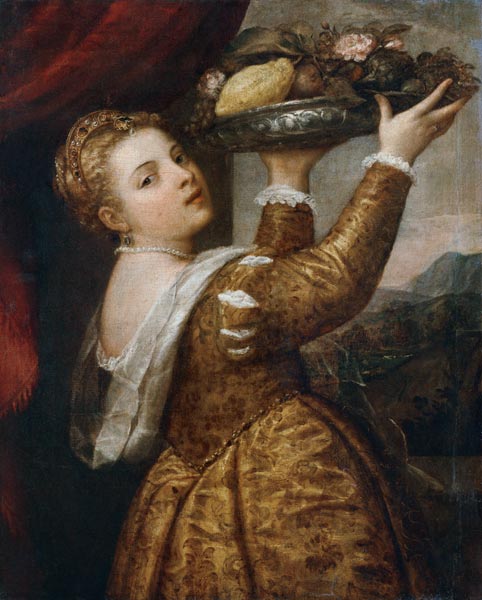 Mädchen mit Fruchtschale von Tizian (Tiziano Vercellio/ Titian)