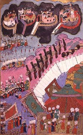 TSM H.1524 The Forces of Suleyman the Magnificent (1484-1566) Besieging a Christian Fortress, from t 1588