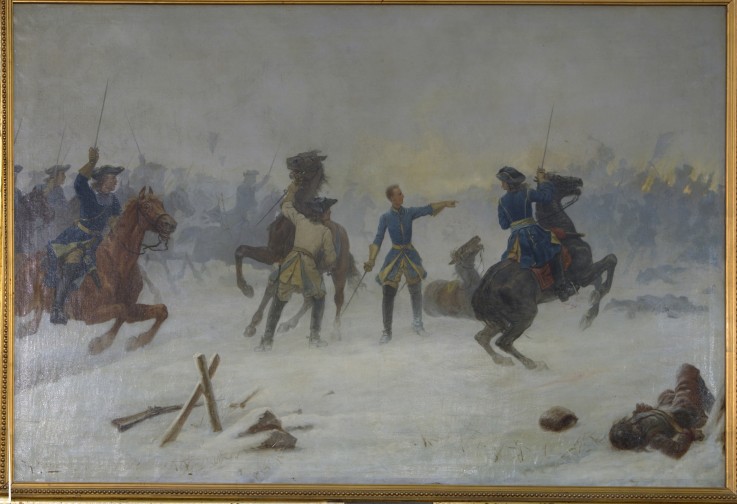 König Karl XII. in der Schlacht bei Narva am 19. November 1700 von Unbekannter Künstler