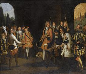 Zar Peter der Große in einer Audienz beim König Ludwig XIV. in Versailles, 1717