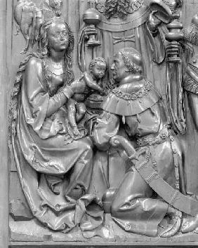 Der Bamberger Altar (Detail aus der Anbetung der Könige): Maria und der kniende König 1520-23