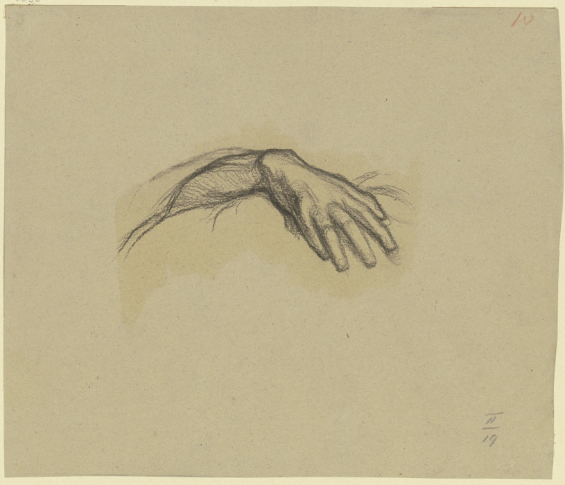 Die Hand eines waagerecht aufgelegten (?) rechten Armes von Victor Müller