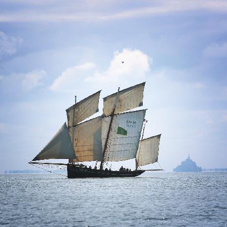 Boot,Vogel und Berg