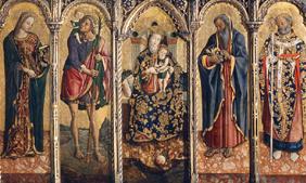 Madonna mit dem Kind und vier Heiligen. Polyptichon  Um 1480