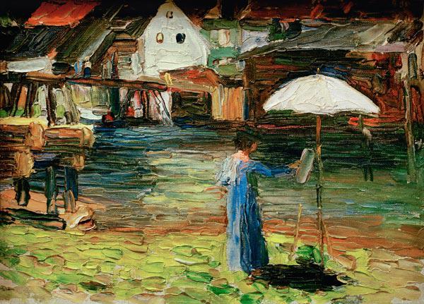 Münter, Gabriele Malerin; 1877-1962. Kallmünz - Gabriele Münter beim Malen I 1903