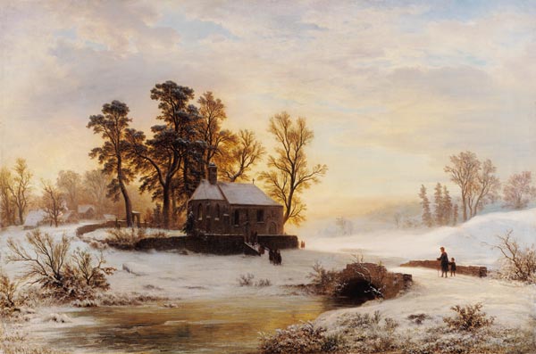 Kirchgang in niederrheinischer Winterlandschaft. von Wilhelm Klein