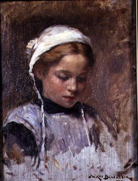 Young Girl in a Blue Pinafore von William Kay Blacklock